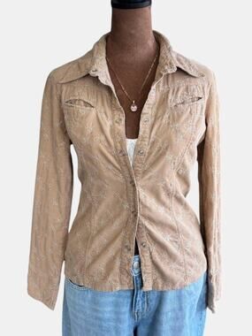 Y2K Vintage 52 Weekends Corduroy Embroidered Button Front Top Western Medium